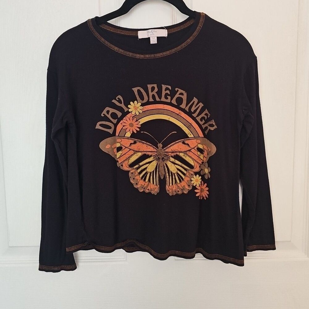 Moa Moa Girls Long Sleeve Tee Day Dreamer Butterfly Medium